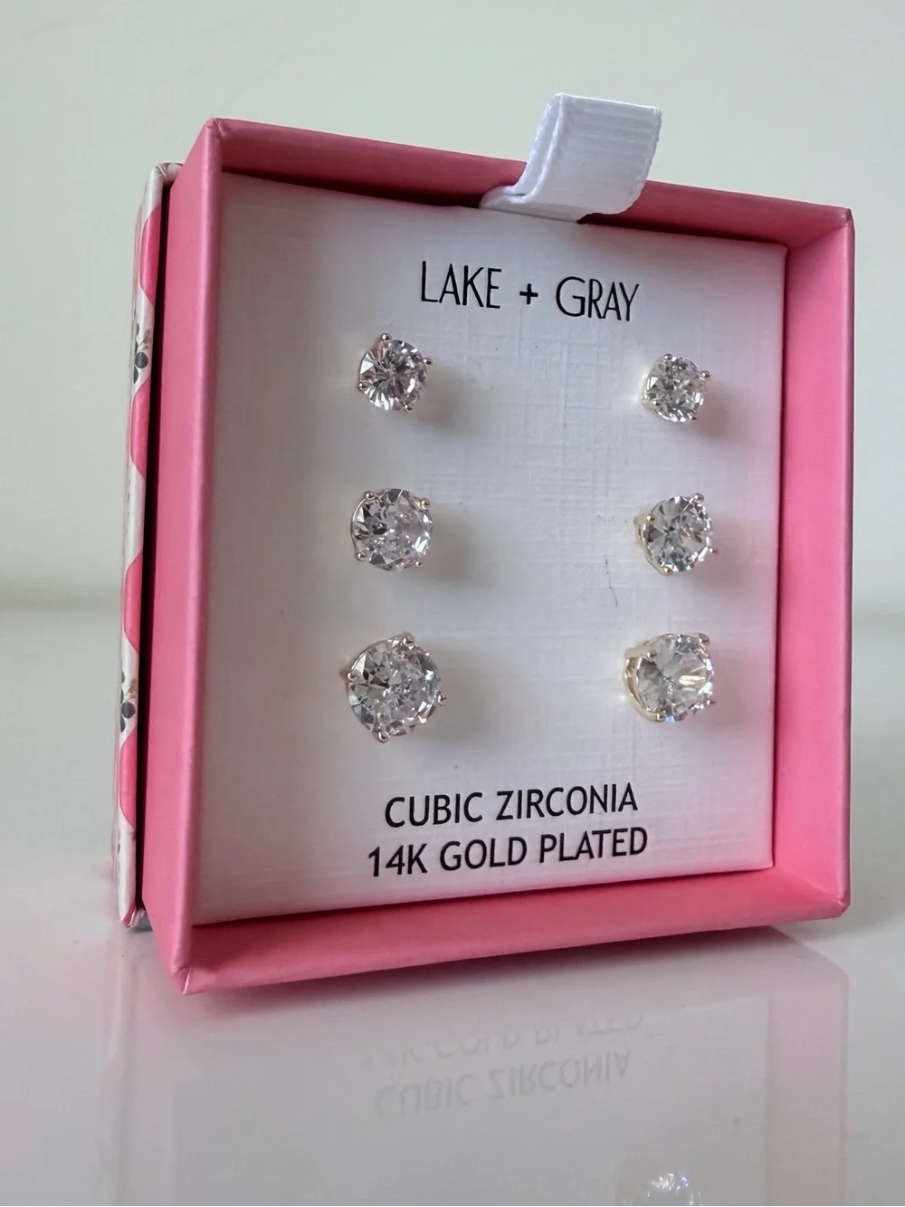 Silver Cubic Zirconia Stud Earring Set - 3 Pairs